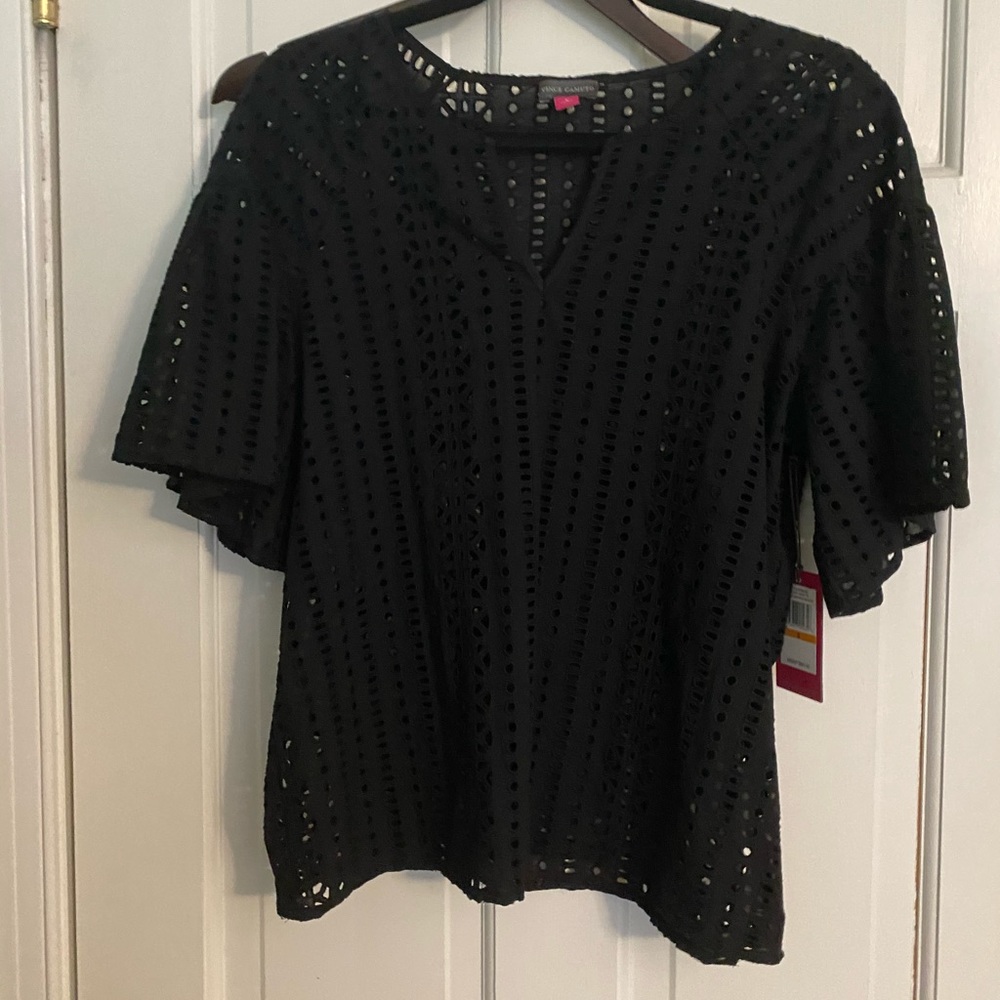 NWT Vince Camuto black eyelet short sleeve shirt